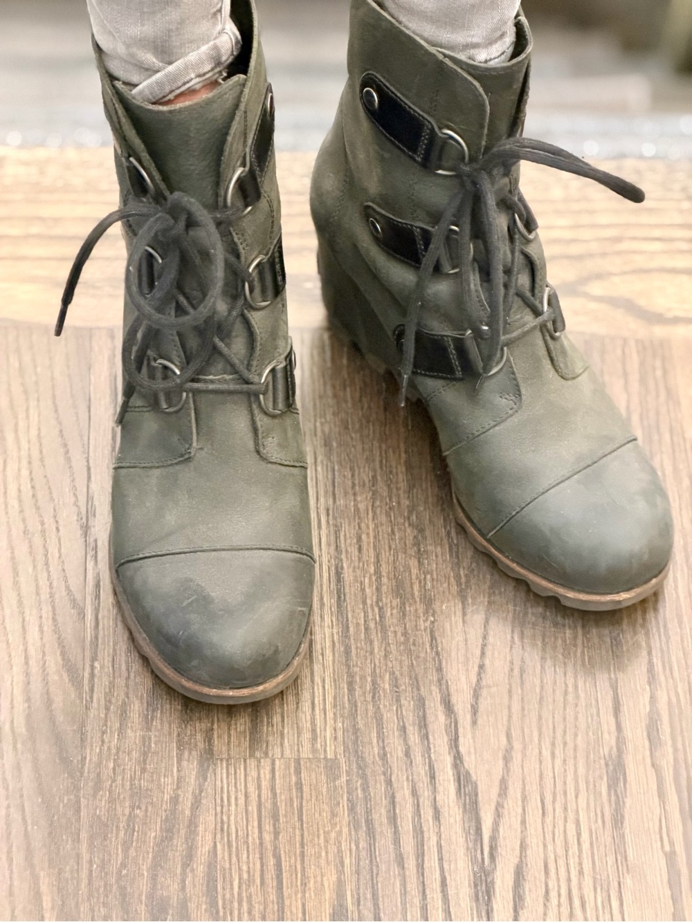 Sorel Joan of Arctic II Distressed Lace-up Wedge Ankle Boot Black Women’s Size 8 - Picture 5 of 10